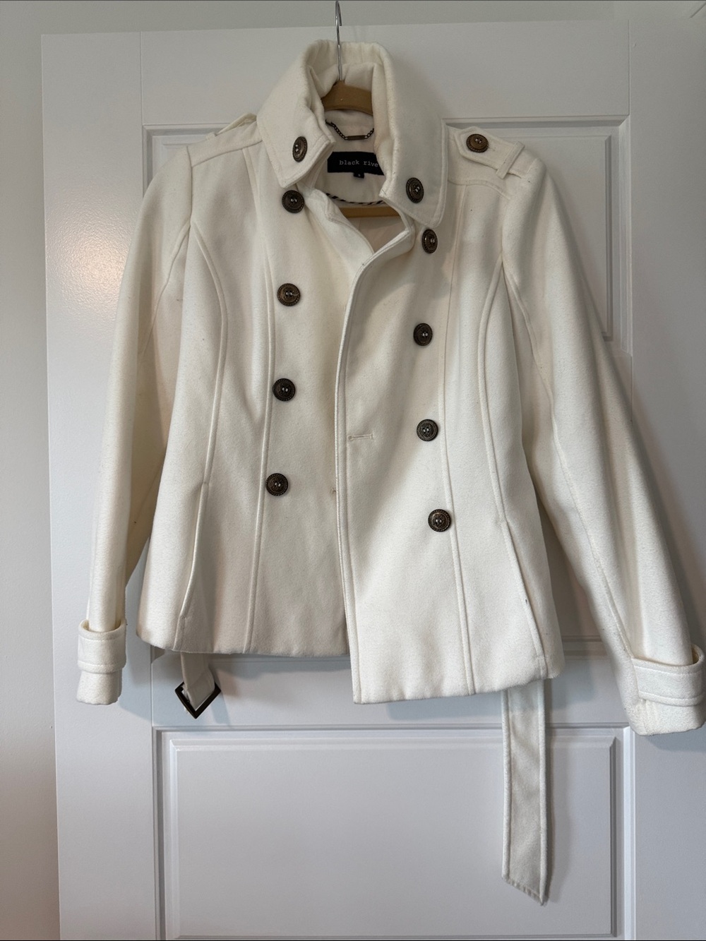 Black Rivet Cream Double-Breasted Peacoat